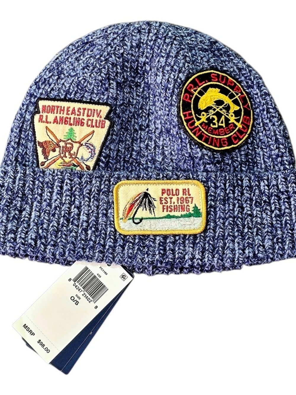 Polo by Ralph Lauren Blue Heathered Knit Beanie with Outdoor Patches